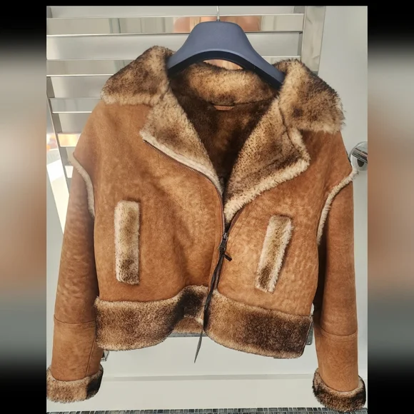 NWT Suede Brown Shearling Jacket - Picture 1 of 5